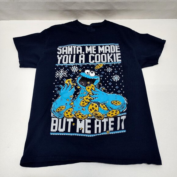 Sesame Street Cookie Monster Santa Christmas Holiday T-Shirt Medium 100% Cotton - Picture 4 of 7
